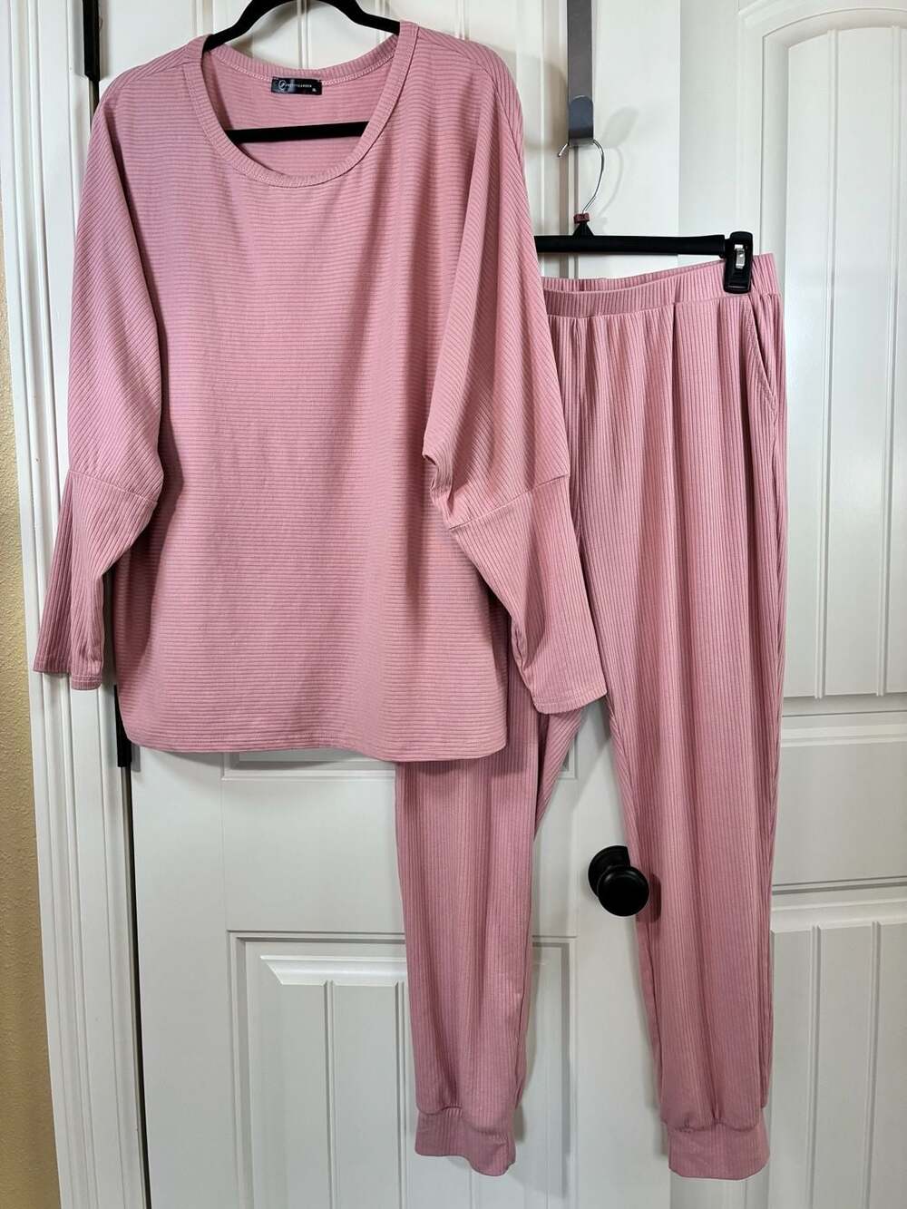 PRETTY GARDEN Womens Ribbed Knit 2 Piece Lounge Set Long Sleeve Top and Pants XL